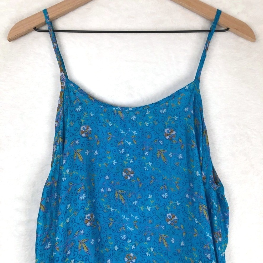 MATTA 100% Silk Maxi Slip Dress Sz S Blue Floral Side Slit Luxe Lightweight - Picture 3 of 12